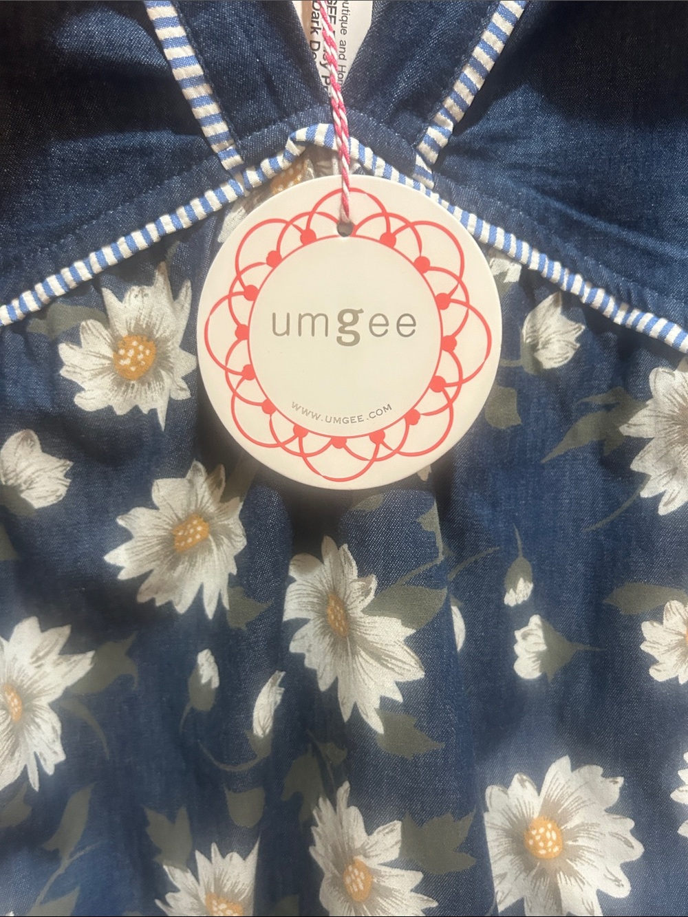 Umgee Dark Denim Daisy Print Chambray Dress - Picture 3 of 6